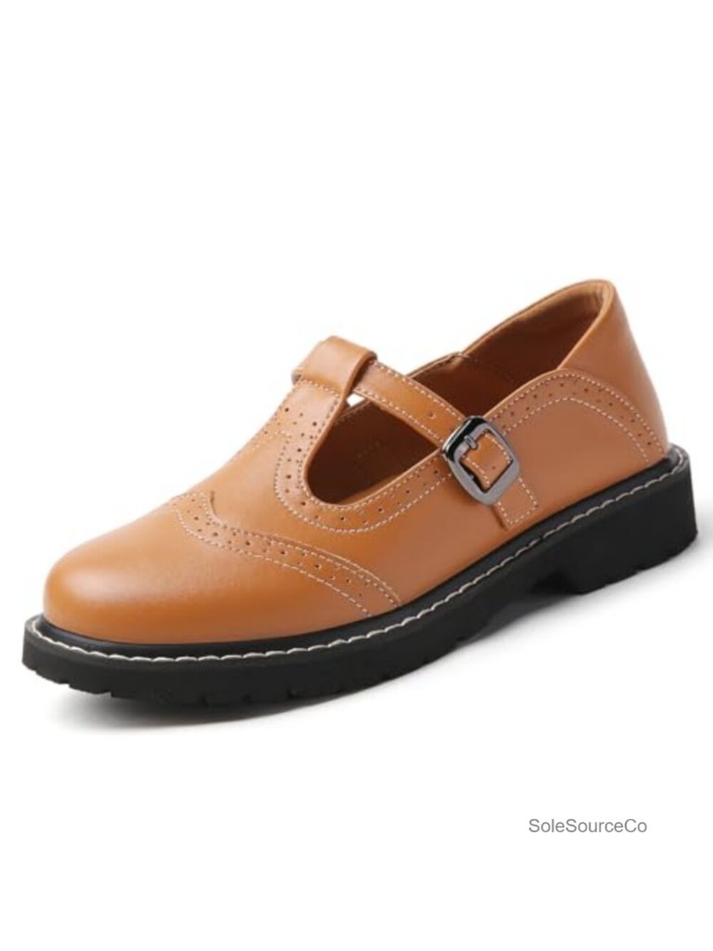 Vintage T-Strap Brogue Mary Jane Shoes Platform Oxfords Faux Leather